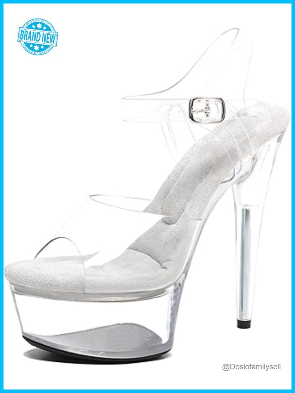6in Clear Platform Stiletto Heels Ankle-Strap Pole Dance Sandals